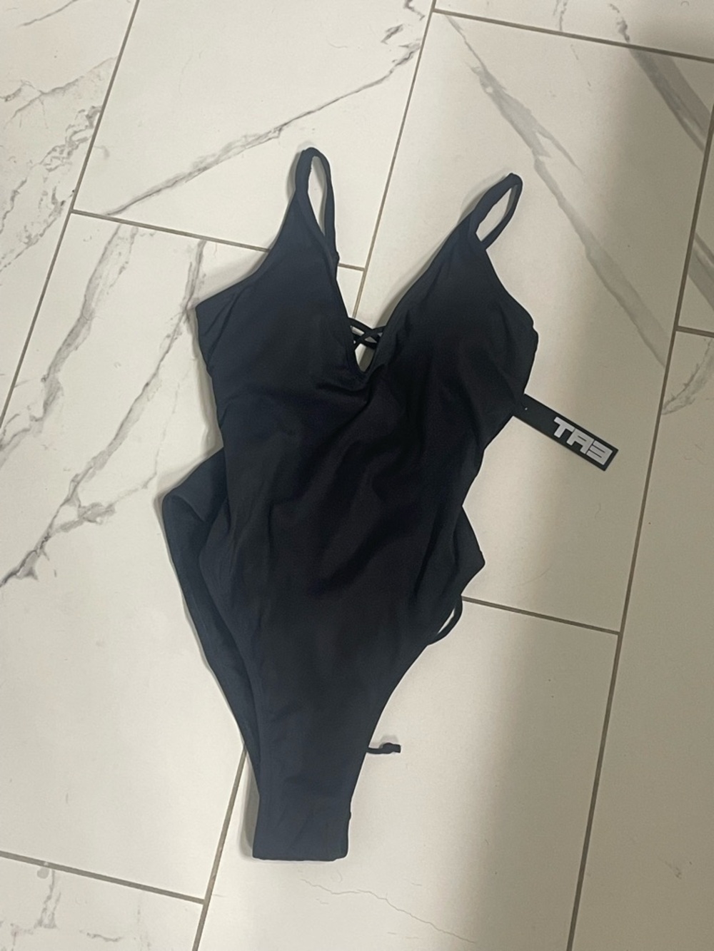 Black Plunge One-Piece Swimsuit with Crisscross Back